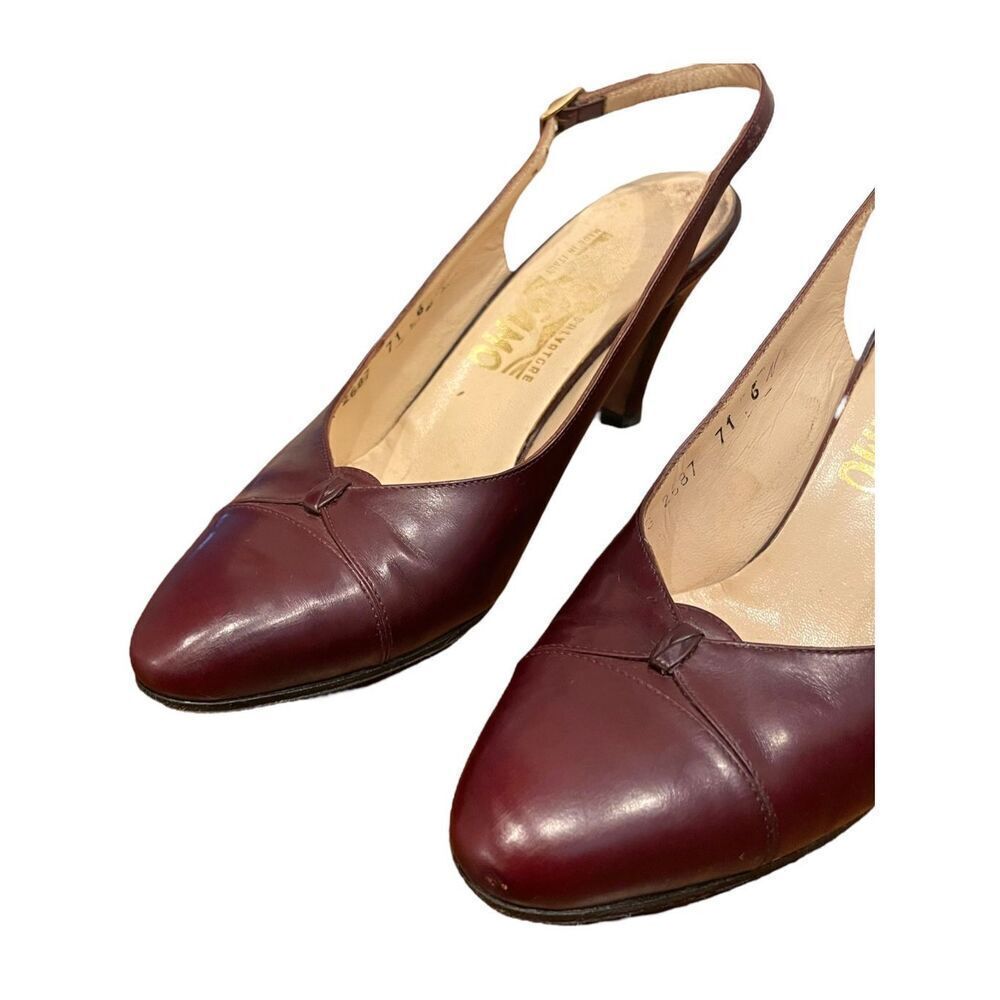 Vintage Salvatore Ferragamo Cesvan Burgundy‎ Wine Colored Slingback Heel Size 6 - Picture 3 of 9